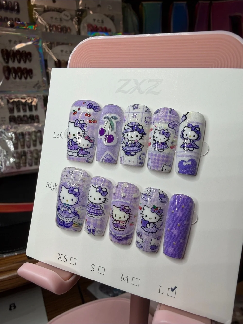 Hello Kitty Purple Cherry Pattern Press-On Nails